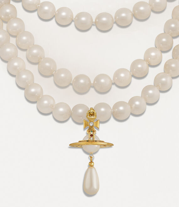 Vivienne Westwood Three Row Pearl Drop Choker in gold/pearl/multi